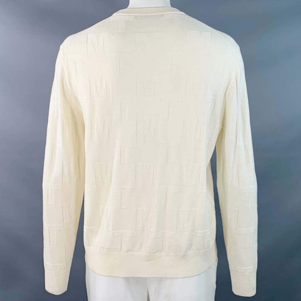 MR TURK Cream Monogram Merino Wool Crew Neck Pullover - Picture 4 of 9